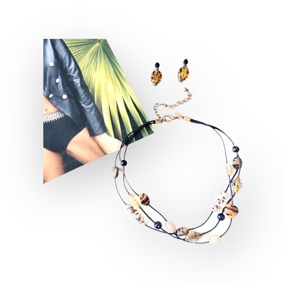 new Chico’s ❁ Boho Glass Bead Beach Necklace + Earring Set ❁ Animal Print ❁ Chic - Picture 12 of 16